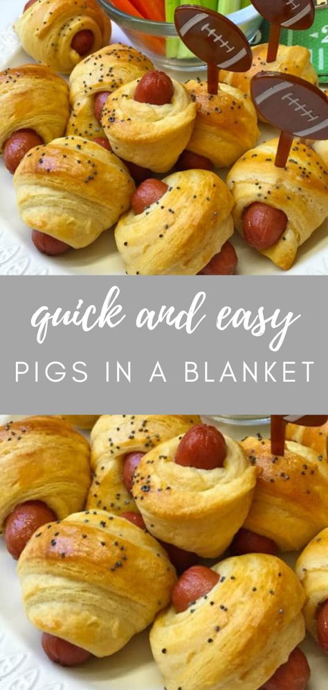 Pigs In A Blanket Football, Mini Dogs In Crescent Rolls, Hot Dog Bites Pigs In A Blanket, Breakfast Game Day Snacks, Mini Wrapped Hot Dogs, Small Pigs In A Blanket, Essen, Little Hot Dogs In Crescent Rolls, Easy Football Snacks Quick