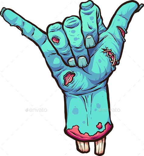 Severed zombie hand making the hang loose hand sign. Vector clip art illustration with simple gradients. All in a singlelayer. EPS Chandler Riggs, Zombie Hand Tattoo, Hang Loose Tattoo, Hang Loose Hand, Zombie Drawings, Arte Zombie, Zombie Hand, Zombie Art, Posca Art