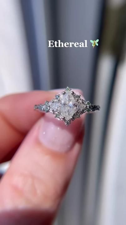 Fairy Queen Engagement Ring, Ethereal Rings Aesthetic, Faerie Wedding Ring, Etheral Wedding Ring, Mystical Engagement Ring Silver, Whimsical Silver Engagement Ring, Silver Moissanite Ring, Dreamy Wedding Rings, Fairy Style Wedding Ring