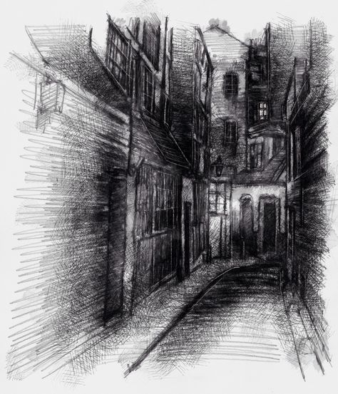 Artist Sean Briggs producing a sketch a day London alley  ##art#drawing#sketch ##dickenshttp://etsy.me/1rARc0J Alleyway Drawing Reference, Dark Alleyway Drawing, Dark Alley Drawing, Dark City Drawing, London Drawing Sketches, Alleyway Drawing, Alley Drawing, Cityscape Reference, London Alley