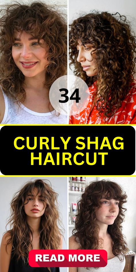 Embrace Your Waves: 34 Curly Shag Haircut Ideas for a Chic 2024 Look - divagaze.com Layers Framing Face Medium, Curly Shag Haircut No Bangs, Shag For Curly Hair, Curly Hair Shag Haircut, Curly Shag Haircut Medium, Wavy Curly Hair Cuts, Wavy Haircuts Medium, Haircut Thick Wavy Hair, Shaggy Curly Hair