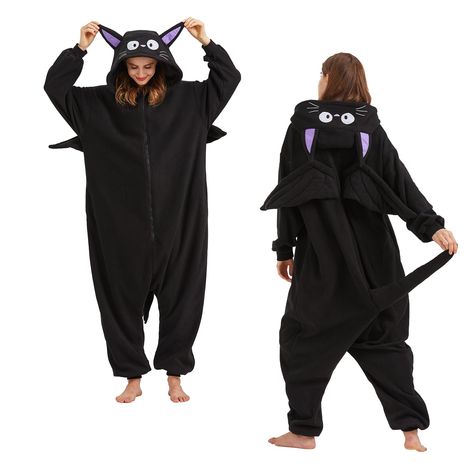 PRICES MAY VARY. 【Cool Appearance】The Cool Halloween Devil Cat onesie adopts a new design style, Matching cool head and nimble designs helps you have a great cosplay look! more fashionable and cute and you're sure to stand out at your Halloween party！ 【Soft Fabric】 The polar fleece Halloween Devil Cat onesie pajamas are crafted of ultra-soft 100% polyester microfleece for the perfect amount of Comfort. keeping you warm in the cold winter. There are two handy pockets on the side to store your pho Mothman Costume, Christmas Sleepwear, Cute Cat Costumes, Onesies Pajamas, Cat Onesie, Animal Onesies, Pajama Costume, Pajamas Christmas, Sleepwear For Women