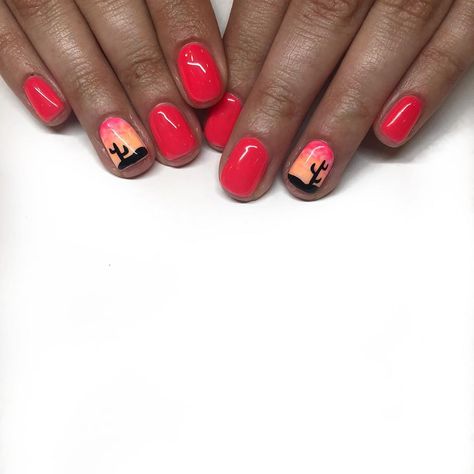 End If Summer Nail Ideas, Cactus Gel Nails, Arizona Themed Nails, Western Cactus Nails, Santa Fe Nails, Arizona Nail Ideas, Arizona Nails Designs, Western Dip Nails, Simple Cactus Nail Art