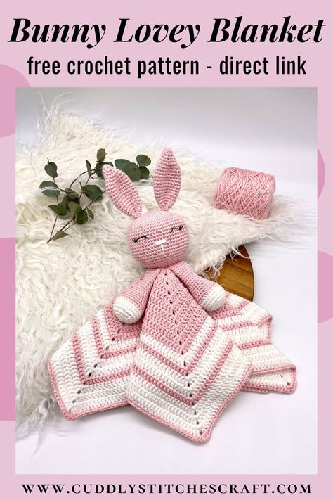 Lovey Free Pattern, Lovey Blanket Pattern, Crochet Lovey Free Pattern, Crochet Security Blanket, Crocheted Bunny, Bunny Lovey, Bunny Blanket, Crochet Mignon, Lovey Pattern