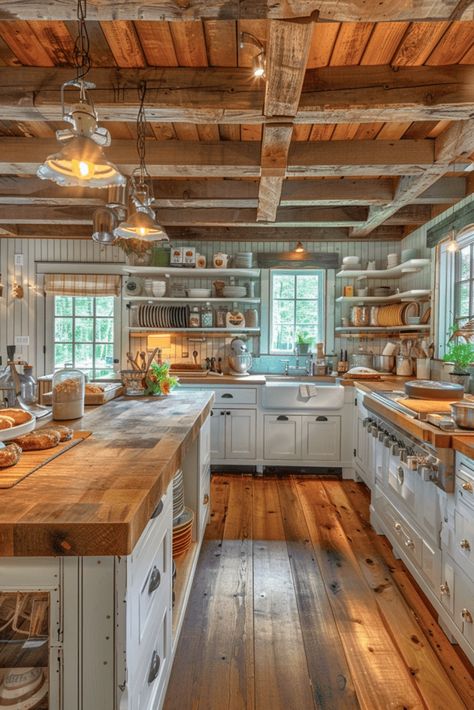 Organisation, Welsh Farmhouse, Bright Farmhouse, Kitchen Butcher Block, Log Home Kitchens, Block Countertops, Cocina Shabby Chic, Old Fashioned Kitchen, Farmhouse Kitchen Decor Ideas