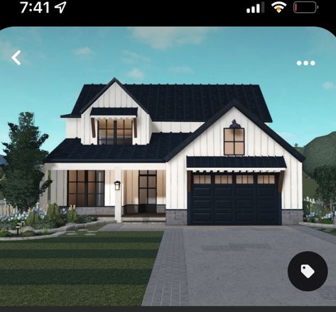 Modern Scandinavian House, Cottage Core Bloxburg House, Modern Suburban House, Bloxburg Layout, Farmhouse Layout, Scandinavian House, Bloxburg House Ideas Aesthetic, Small House Exterior, House Ideas Aesthetic