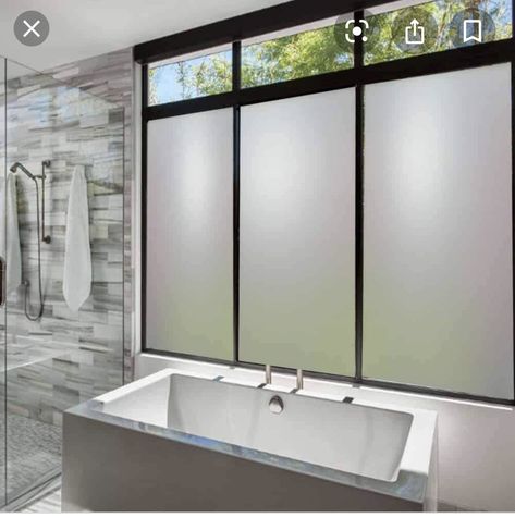 Frosted bottom panes for privacy Frosted Window Design, Beige Window, Black And White Hallway, Window Glass Design, Frosted Glass Window, Traditional Bathrooms, Frosted Window Film, Frosted Windows, Window Film Privacy