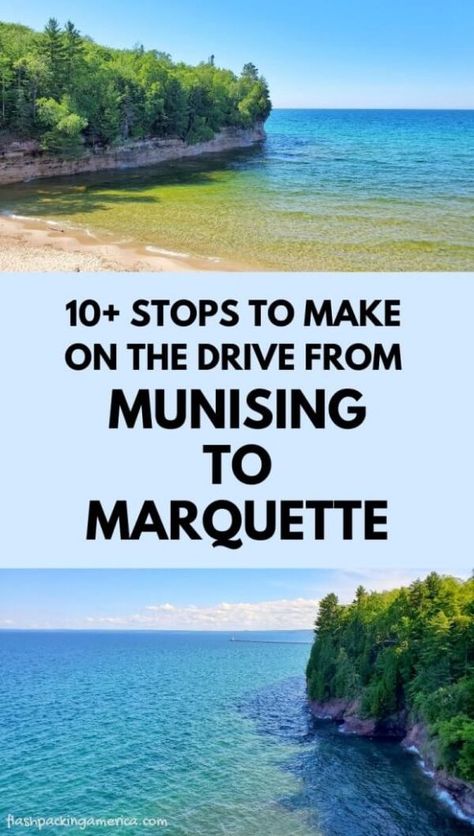 Munising to Marquette drive - stops to make along the way - Lake Superior 🌳 UP Michigan travel blog | Flashpacking America Michigan Summer Vacation, Munising Michigan, Up Michigan, Michigan Camping, Marquette Michigan, Upper Peninsula Michigan, Michigan Adventures, Pictured Rocks, Michigan Road Trip