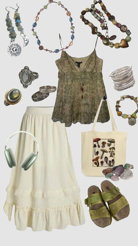 #vintage #outfitinspo #hippie #boho #outfit #cottagecore #fairycore Hippies, Hippie Outfits Summer, Cottagecore Summer Outfits, Boho Aesthetic Outfit, Summer Hippie Outfits, Hippie Summer Outfits, Fairycore Outfit, Fairycore Outfits, Cottagecore Outfit