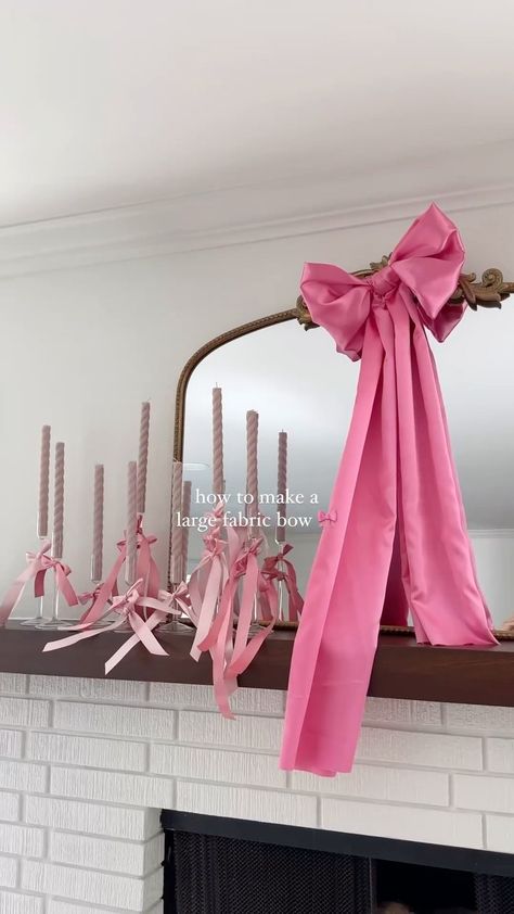 how to make a fabric bow! so cute and easy for galentines day decor — I used 3 yards of fabric (cut in half) hot glued to make a long… | Instagram Crib Bows Diy How To Make, Bow Backdrop Ideas, Big Bow Decoration, Bow Party Decorations, Bow Party Decor, Pink Bow Party, Bow First Birthday Party, Bow Party Theme, Diy Giant Bow