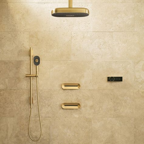 Kohler's Anthem shower controls give users an "immersive showering experience" Bathroom Technology, Negative And Positive Space, Kohler Bathroom, Rain Head, Daniel Arsham, Shower Controls, Smart Bathroom, Shower Fixtures, Iconic Furniture