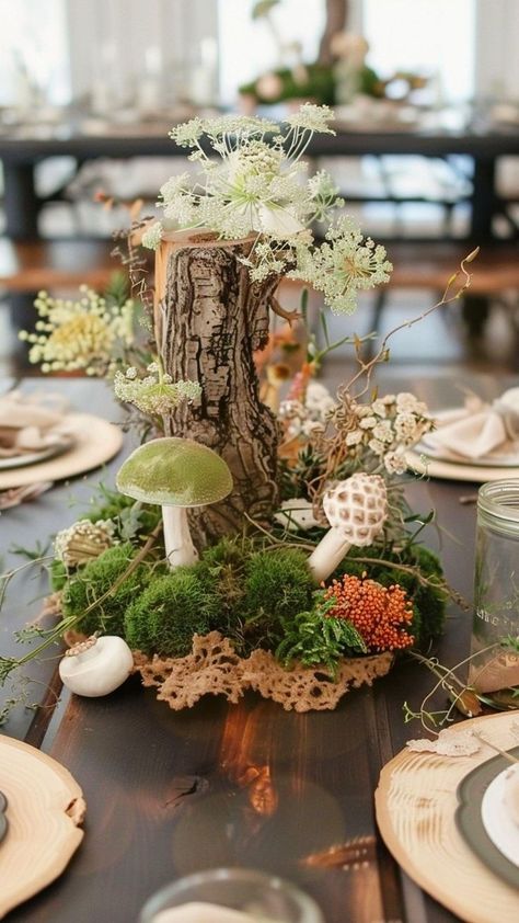 Add a touch of rustic elegance to your baby shower with our woodland theme decor ideas! Discover creative ways to incorporate natural elements and forest motifs, setting the stage for a magical celebration. Woodland Theme Flower Arrangements, Woodland Table Scape, Garden Fairy Baby Shower Ideas, Forest Animal Decor, Baby Shower Whimsical Theme, Vintage Woodland Baby Shower Theme, Baby Shower Enchanted Forest Theme, Fairy Forest Baby Shower Theme, Woodland Fairy Baby Shower Ideas