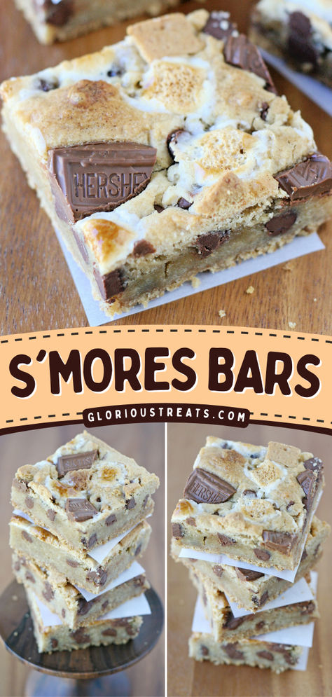 Out of Easy Spring dessert ideas? These S’mores Bars are thick, chewy, and delicious! Best topped with a scoop of vanilla ice cream, these dessert bars also make an easy summer dessert recipe! Summer Camp Desserts, Desserts To Take To Work, Easy Recipes For A Party, Dessert Recipes To Share, Simple Sweet Desserts, Easy Bar Desserts For A Crowd, Easy Desserts For Camping, S’mores Inspired Desserts, Homemade Desert Ideas Easy