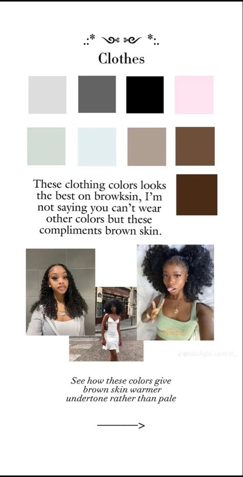 Cool Toned Skin Clothes, Colours That Compliment Brown Skin, Colors That Suit Brown Skin, Clothes Color For Brown Skin Tone, Colours For Brown Skin Clothing, Best Colors For Tan Skin, Colors For Light Skin Tones, Warm Undertone Outfits, Colors That Look Good On Brown Skin