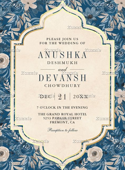 vintage wedding invitations vintage blue floral pattern qr code indian wedding tri-fold invitation indian wedding all in one online rsvp website details hindu bollywood style romantic asian modern elegant trendy fancy stylish frame photo botanical flowers nature garden rustic dark blue and ivory #fyp Vintage Wedding Invitations, Nature, Modern Indian Wedding Invitations, Rsvp Website, Online Rsvp, Garden Rustic, Indian Wedding Invitations, Blue Floral Pattern, Frame Photo