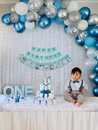 Blue And White Birthday Party, Blue And White Birthday, White Birthday Party, Baby Birthday Party Theme, Purple Wedding Centerpieces, Happy Birthday Decor, Baby Birthday Decorations, Baby First Birthday Cake, Boy Birthday Decorations