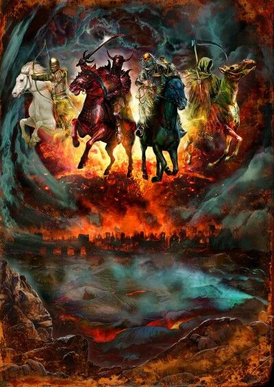 The first horseman of the Apocalypse is mentioned inRevelation 6:2: “I looked, and there before me was a white horse! Its rider held a bow, and he was given a crown, and he rode out as a conqueror bent on conquest.” This first horseman likely refers to the Antichrist, who will be given authority and will conquer all who oppose him. The antichrist is the false imitator of the true Christ, who will also return on a white horse (Revelation 19:11-16).  The second horseman of the Apocalypse appears i Four Horsemen Of The Apocalypse Tattoo, Apocalypse Tattoo, Four Horseman, Revelation 6, Model Tattoo, Apocalypse Art, Horsemen Of The Apocalypse, Pale Horse, Four Horsemen