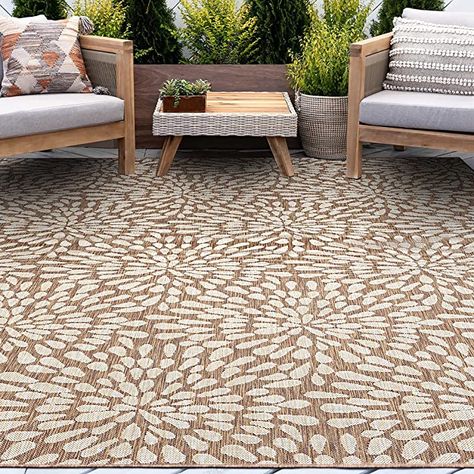 Edith Brown Water Resistant 5x7 Indoor Outdoor Rug | Outdoor Rugs for Patios, Deck, Porch, Entry, Entryway | Outside Area Rug | Outdoor Patio Rug Front Door Entry, Outside Area, Cream Living Rooms, Area Rug Sets, Porch Balcony, Deck Porch, 5x8 Area Rugs, Outdoor Rugs Patio, Door Entry