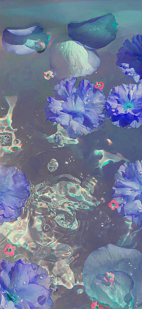 wallpaper✨ Phone Wallpaper Blue Flowers, Ring Wallpaper Aesthetic, Flower Petal Wallpaper, Water Lockscreen Aesthetic, Aesthetic Blue Lockscreen Wallpaper, Flowers On Water Aesthetic, Flowers And Water Aesthetic, Aesthetic Water Wallpaper Iphone, Blue Water Wallpaper Aesthetic