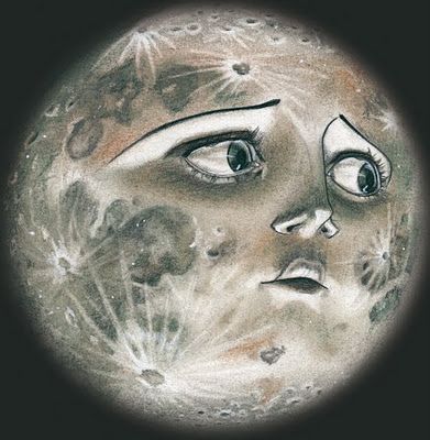 Leha van Kommer Old Moon Drawing, Sun And Moon Face Drawing, Moon Drawing Face, Moon As A Person, Moon Cartoon Drawing, Moon Personified, Creepy Sun, Moon Face Art, Scary Moon