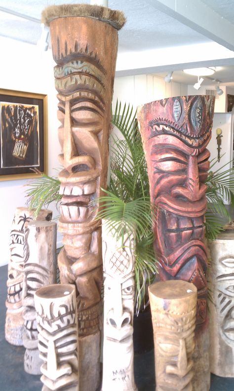 Various Tikis by Mai Tiki, Cocoa Beach, FL Tiki Pole, Tiki Head, Tiki Statues, Tiki Totem, Tiki Decor, Tiki Tiki, Tiki Lounge, Tiki Mask, Tiki Art