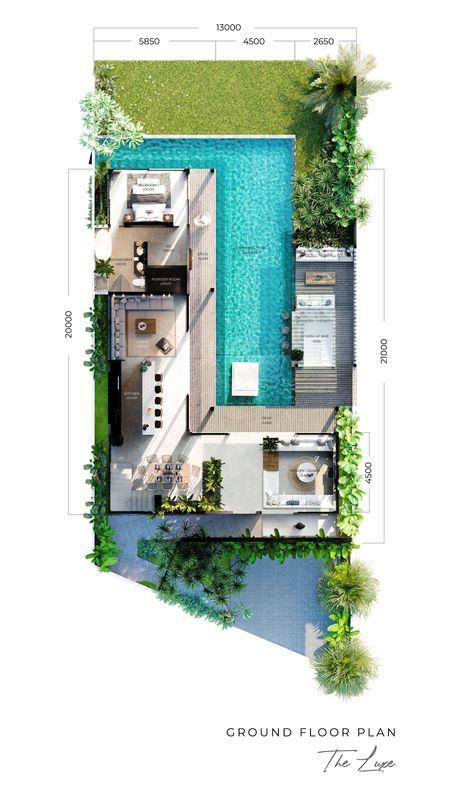 The Bespoke - Architectural Design by Balitecture Small Villa Floor Plan Layout, Resort Villa Design Architecture, Tropical Villa Floor Plan, One Floor Villa Design, Pool Villa Design Architecture, Villa Layout Plan Design, Tropical Villa Plan, Tropical House Layout, Tropical House Plans Layout