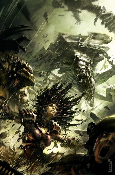 Alien vs. Predator: Three World War - Raymond Swanland Machiko Noguchi, Predator Artwork, Predator Alien Art, Giger Art, Alien Artwork, Alien Queen, Arte Alien, Alien Vs Predator, Alien Vs