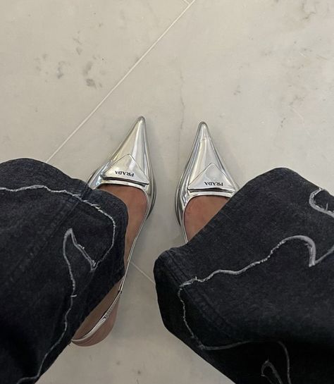 Ciabatta, Shoe Inspo, Aesthetic Shoes, Outfits Inspiration, Silver Heels, Prada Shoes, Shoe Closet, Pretty Shoes, Dream Shoes