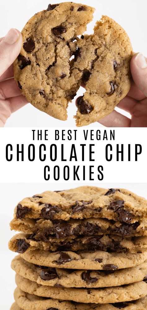 Dessert Smoothies, Best Vegan Chocolate Chip Cookies, Vegan Chocolate Chip Cookie Recipe, Vegan Baking Recipes, Vegan Cookies Recipes, Vegan Desert, Vegan Chocolate Chip Cookies, Chip Cookie Recipe, Vegan Chocolate Chip