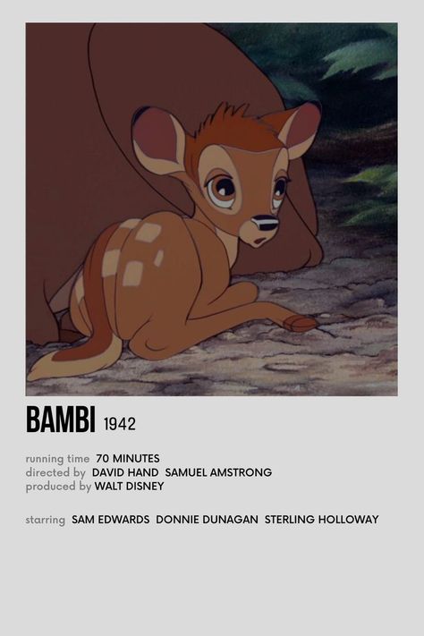 minimalist polaroid poster bambi Old Disney, Bambi Film, Bambi 1942, Minimalist Polaroid Poster, Polaroid Posters, Movies Posters, Polaroid Poster, Disney Stars, Party Poster