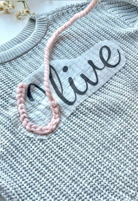 DIY Name Sweaters: BEST Yarns for Embroidering on Knit Sweaters – Stitchin With Samantha Embroidery Name Sweater, Embroidered Sweater Diy, Embroidery Sweater Diy, Embroidered Ideas, Sweatshirts Embroidery, Tutorial Embroidery, Baby Jumpers, Name Sweater, Embroidery Name