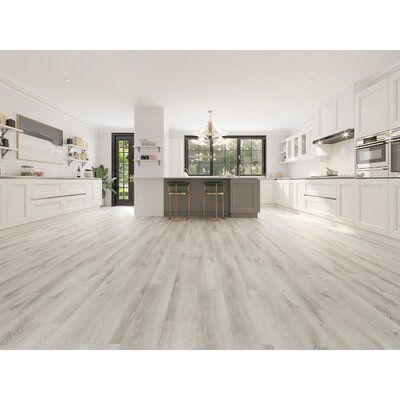 With a unique pattern and premium material, these exquisite floors add luxury and elegance and will refine any room in your home and commercial. Color: Gray | Golden Tree Preserve B 9" x 60" x 7 mm Luxury Vinyl Plank in Gray | 0.2756 H x 9 W x 60 D in | Wayfair SKU1552-3B Light Color Floors Living Room, Basement Vynil Flooring, Flooring Ideas Living Room And Kitchen, Light Gray Hardwood Floors, Kitchen With Light Grey Floors, White Kitchen With Grey Floors, Best Floor Tiles For The Whole House, Luxury Vinyl Plank Flooring Ideas, Gray Flooring Kitchen