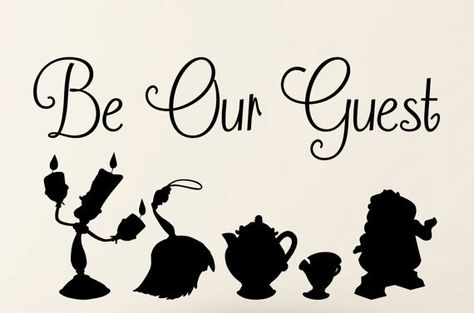 Be our guest: Beauty and the Beast wall decal  by MyVinylDecals Fera Disney, Silhouettes Disney, Silhouette Disney, Be Our Guest Sign, Deco Disney, Disney Silhouette, Disney Silhouettes, Beauty And The Beast Party, 디즈니 캐릭터