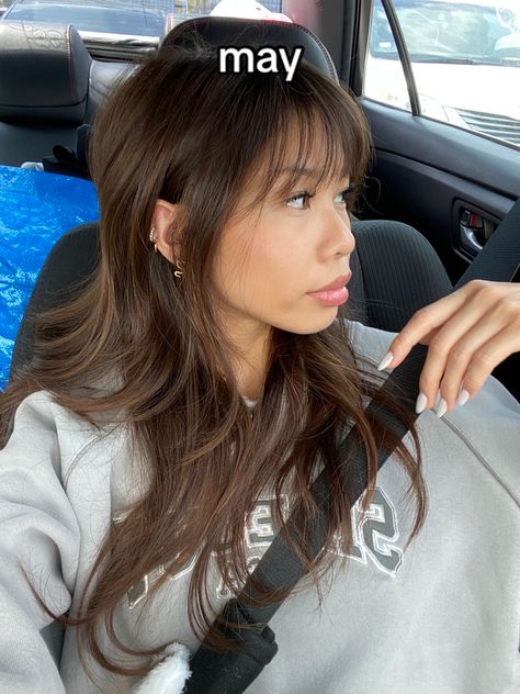 Brunette Hair On Asians, Long Brown Hair Asian, Asian Dyed Brown Hair, Chocolate Brown Hair On Asian, Balayage Hair Filipino, Brown Hair With Blonde Highlights Asian, Brown Hair Dye On Black Hair, Hairstyles For Tan Skin, Hair Colour Ideas For Brown Skin Tone