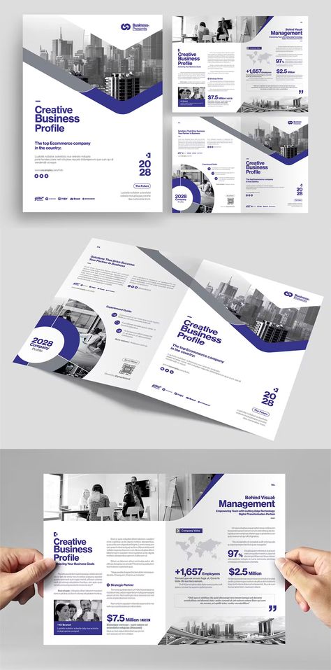 Corporate Bi-Fold Brochure Template INDD Corporate Leaflet Design, Service Brochure Design, 1 Page Brochure Design, Folding Brochure Design, Trifold Design Inspiration, Brochure Design Corporate, Two Fold Brochure Design, Bifold Brochure Design Creative, Info Brochure Design