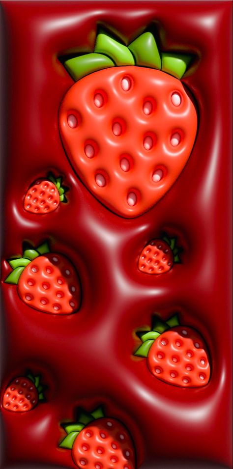 Strawberries Wallpaper in 3d inflate Strawberry 3d Wallpaper, 3d Strawberry Wallpaper, 3d Wallpaper Cute Red, 3d Red Wallpaper, 3d Inflated Wallpaper, Inflated Wallpaper, Strawberries Wallpaper, Food Wallpapers, 3d Wallpaper Cute