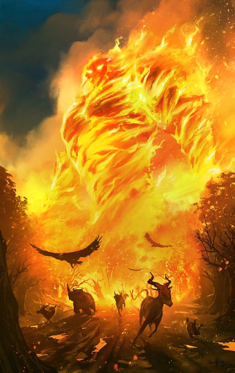 ArtStation - Fire Sentinel, Fran Fdez Creature Artwork, Greek Mythology Art, Fire Art, Fire Powers, Spirited Art, Monster Concept Art, Fantasy Races, Dnd Art, Arte Obscura