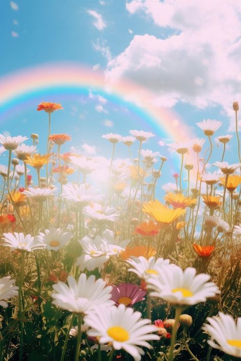 Beautiful Rainbow Nature, Flower Field Background, Rainbow Aesthetic Wallpaper, Collage Cutouts, Social Background, Bride Fashion Illustration, Spring Aesthetics, Rainbow Nature, Sun And Rainbow