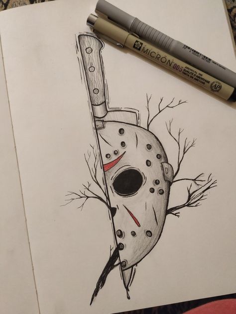 Jason Voorhees tattoo design. Please follow me on Instagram @moonlynxx Pencil Drawing Tutorials, Jason Voorhees Tattoo Designs, Jason Voorhees Tattoo, Jason Drawing, Desenhos Halloween, Scary Drawings, Horror Drawing, Desen Realist, Creepy Drawings