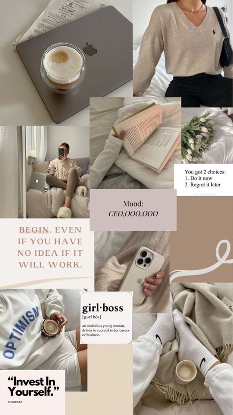 Job Wallpaper Aesthetic, Cinematic Aesthetic Wallpaper, Beige Vision Board Wallpaper, Aesthetic Work Wallpaper, Succesfull Woman Aesthetic Wallpaper, 2024 Moodboard Wallpaper, Motivation Wallpaper Collage, Ambitious Wallpaper, Girlboss Wallpaper Aesthetic