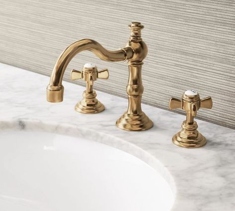 Sink Faucets & Bathtub Faucets | Bathroom Faucets | Pottery Barn Mixed Metal Bathroom Fixtures, Polished Nickel Bathroom Fixtures, Polished Nickel Bathroom Faucet, Vintage Bathroom Faucet, Bathroom Sink Fixtures, Large Bathroom Sink, Antique Brass Bathroom Faucet, Brass Bathroom Fixtures, Moen Bathroom Faucets