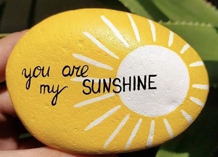 You Are My Sunshine Painted Rock, You Are My Sunshine Rock Painting, Sunshine Rock Painting, Sun Rock Painting Ideas, Sunshine Quotes, Seashell Painting, Community Garden, Painted Rocks Diy, Rock Ideas