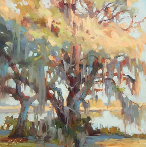 Oak Trees Painting, Live Oak Tree Painting, Live Oak Painting, Southern Paintings, Oak Tree Painting, Moss Paint, Savannah Art, Abstract Plants, Charleston Art