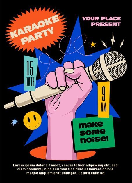 Talent Show Graphic Design, Singing Poster Design, Karaoke Graphic Design, Music Typography Design, Music Poster Illustration, Protest Graphic Design, Karaoke Poster Design, Event Flyer Design Creative, Got Talent Poster