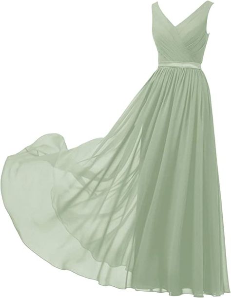 Formal Dress For Wedding, Green Chiffon Bridesmaid Dress, Sage Green Prom Dress, Sage Green Bridesmaid Dresses, Sage Green Bridesmaid, Green Flower Girl Dresses, Womens Evening Gowns, Dress For Wedding Party, Green Formal Dresses