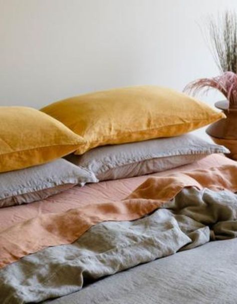 Nature, Linen Color Palette, Peach Bedding, Mustard Bedding, Decoration Shabby, Colorful Bedding, Bedding Inspiration, Luxury Bedding Set, Bedroom Essentials