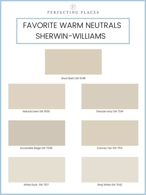 My Favorite Fresh Warm Neutral Paint Colors - Perfecting Places Best Neutral Wall Colors 2022, Light Sand Paint Color, Light Wood Paint Colors, Sherwin Williams Warm Neutrals 2023, Tan Beige Paint Color, Best Creamy Beige Paint Colors, Best Oatmeal Paint Color, Light Mushroom Paint Color, Sherwin Williams Paint Colors Beige