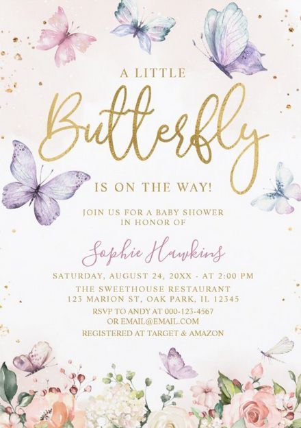 Butterfly Baby Shower Decorations, Girl Baby Shower Invitations, Babby Shower, Baby Shower Girl Diy, Butterfly Baby Shower Theme, Butterfly Baby Shower Invitations, Girl Shower Themes, Watercolor Butterflies