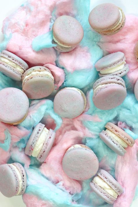 Cotton Candy Macarons Recipe, Cotton Candy Product Photography, Cotton Candy Macarons, Cotton Candy Photography, Summer Macarons, Candy Shoot, Christmas Smoothies, French Macaroon Recipes, Candy Photography