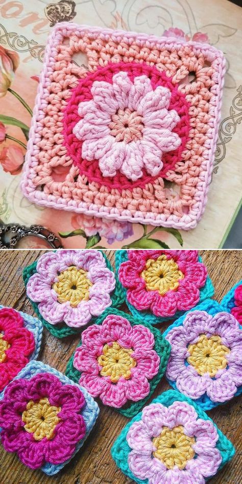 Flower Crochet Squares Patterns – 1001 Patterns Flower Motif Granny Square, Crochet Flower Granny Square Diagram, Pink Flower Granny Square, Daisy Flower Square Crochet Pattern, Crochet Flower Blocks, Granny Flower Square Crochet Pattern, Crochet 3d Flowers Free Pattern Granny Squares, Crochet Flowers Free Pattern Easy Granny Squares, 3d Flower Granny Square Pattern Free